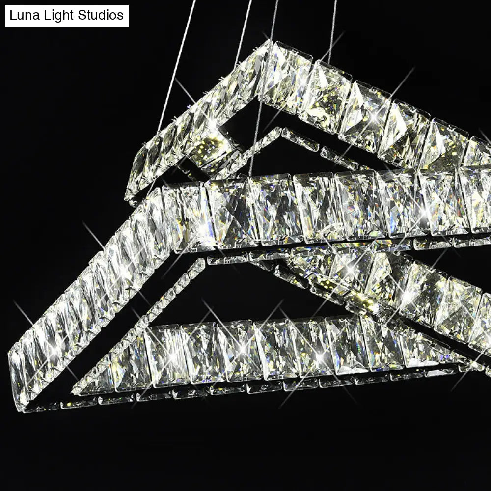 Minimalist Crystal Led Black Rectangle Chandelier Pendant Light For Dining Room