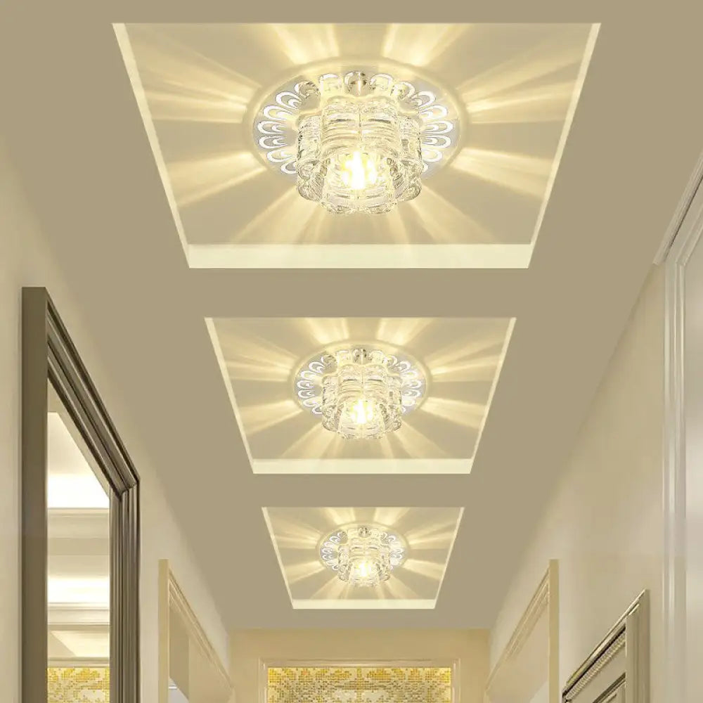 Minimalist Crystal Led Flush Mount Fixture For Hallway – Clear Flower Lighting / 5.5’ Warm