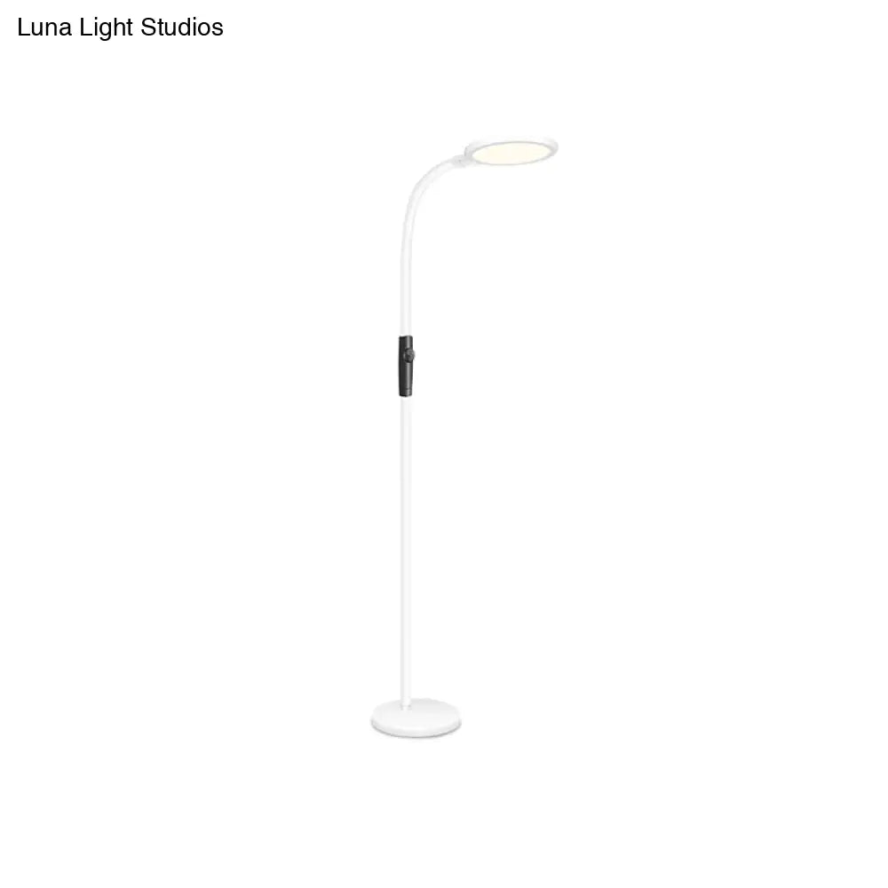 Minimalist Led Floor Reading Lamp With Gooseneck Stand - Metallic White Finish