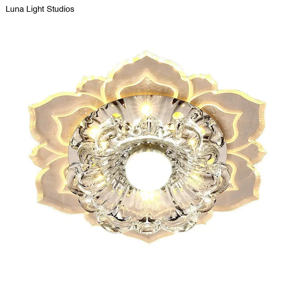 Minimalist Led Flower Crystal Flush Mount Ceiling Lamp - Warm/Multi Color Lighting