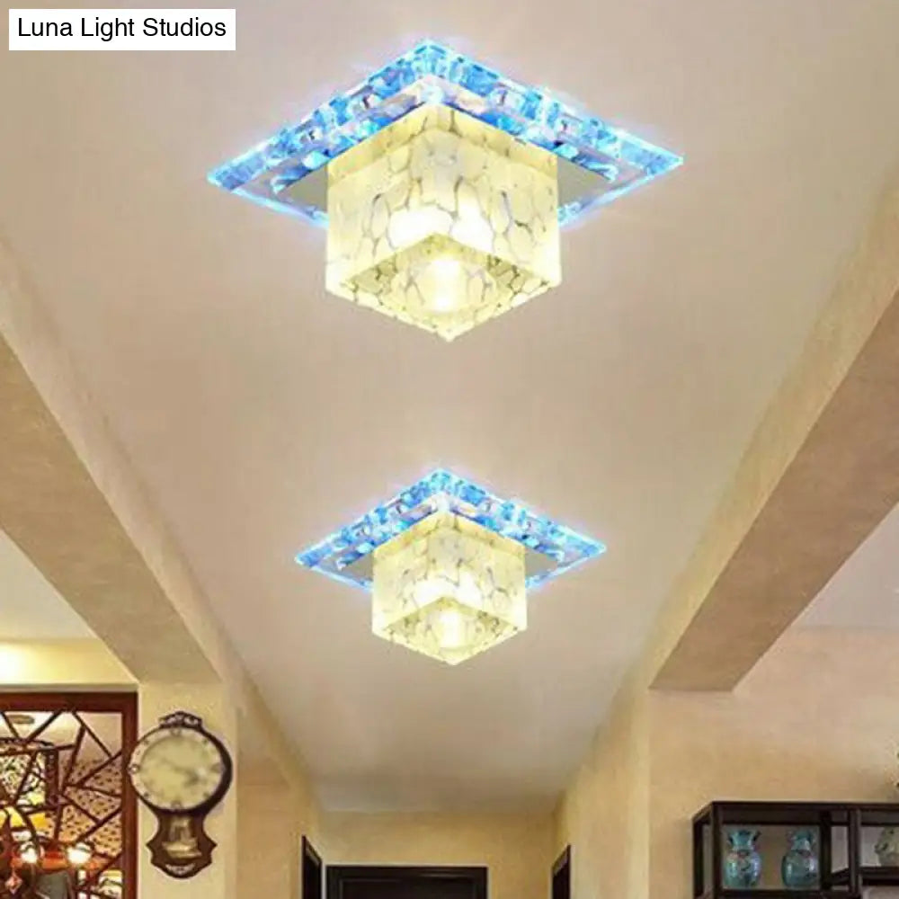 Minimalist LED Hallway Ceiling Lamp with Cube Crystal Shade - Clear Flush Mount Light