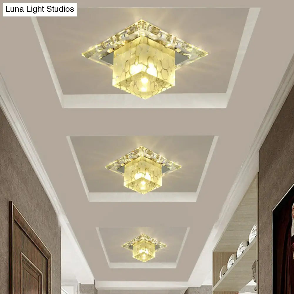 Minimalist Led Hallway Ceiling Lamp With Cube Crystal Shade - Clear Flush Mount Light