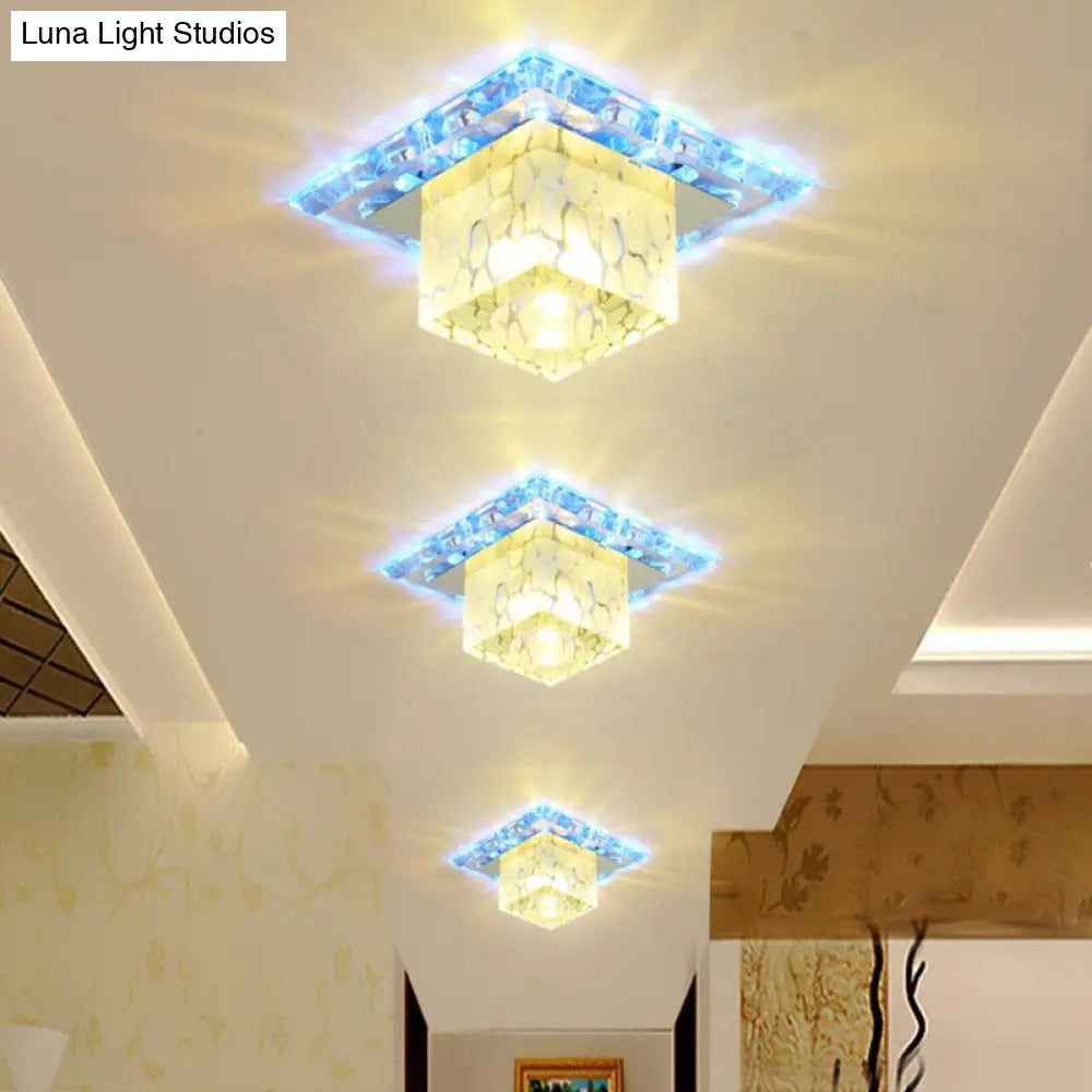 Minimalist Led Hallway Ceiling Lamp With Cube Crystal Shade - Clear Flush Mount Light