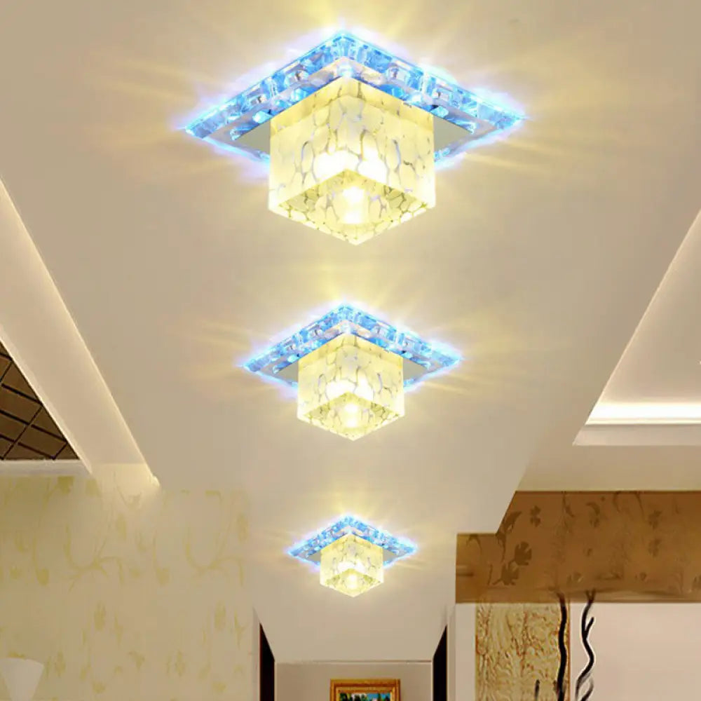 Minimalist LED Hallway Ceiling Lamp with Cube Crystal Shade - Clear Flush Mount Light Clear / Blue