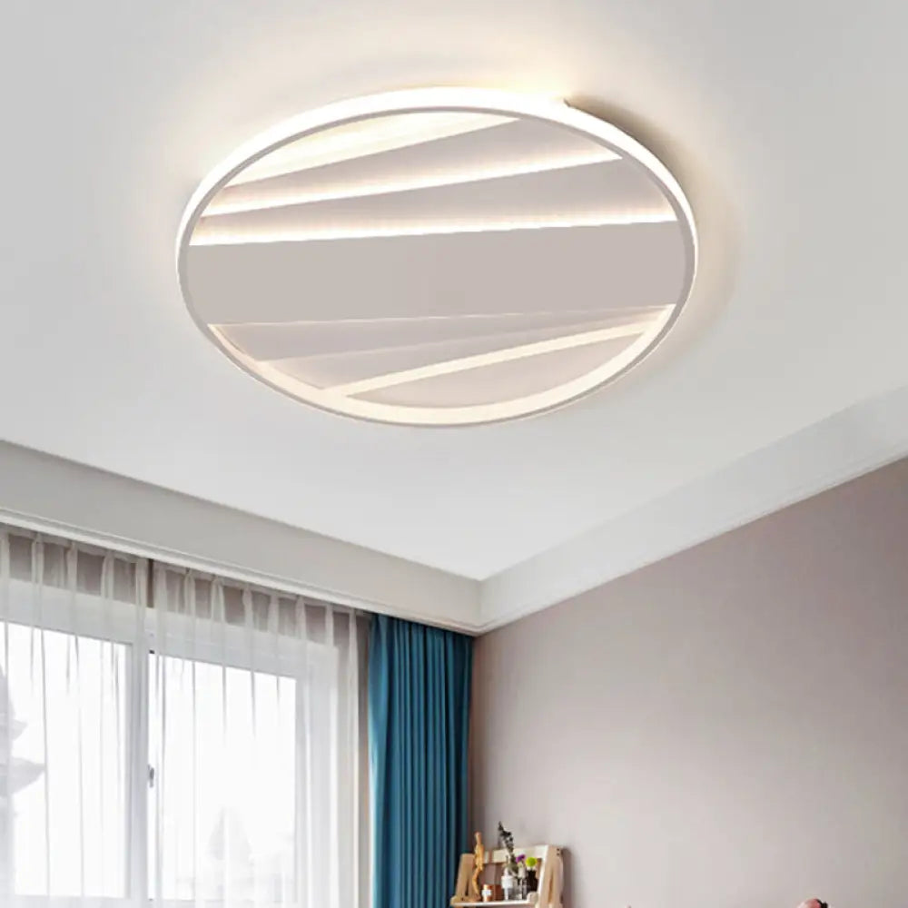 Minimalist Metallic Flush Mount Light Fixture In Warm/White Led 16’/19.5’ W White / 16’