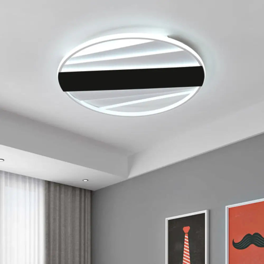 Minimalist Metallic Flush Mount Light Fixture In Warm/White Led 16’/19.5’ W Black / 16’ White