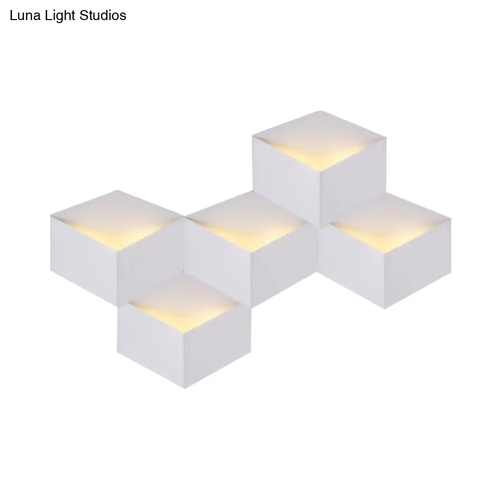Minimalist Metallic Geometric Wall Mount Light: Cubic Shape 1/2-Light White Lamp For Corridor