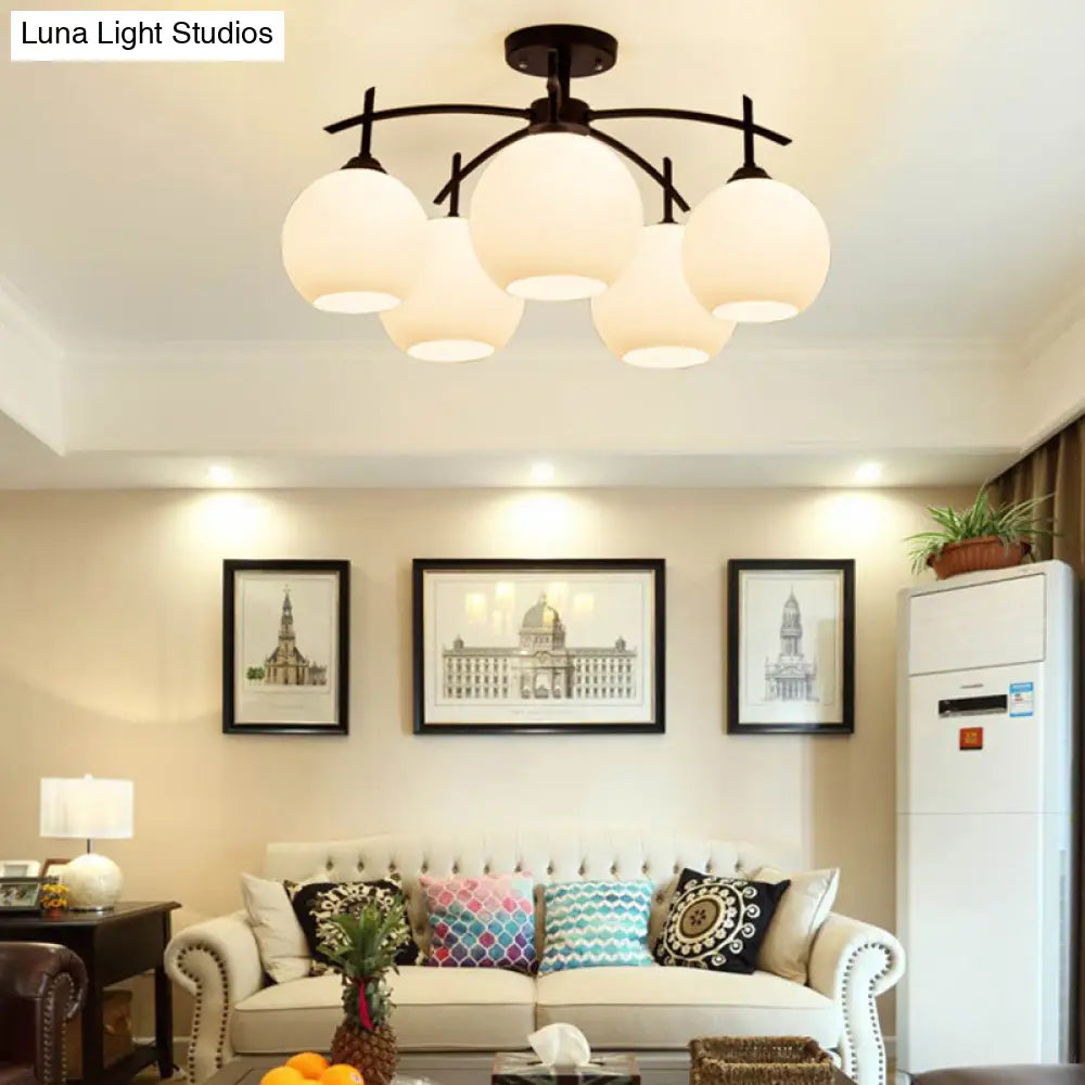 Minimalist Opal Glass Flush Light In Black For Living Room Ceiling