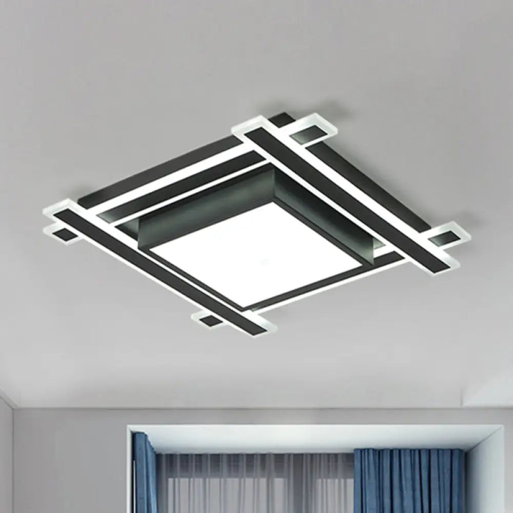 Minimalist Square Flush Pendant Light - 18’/23.5’ Width Led Acrylic Ceiling Fixture In