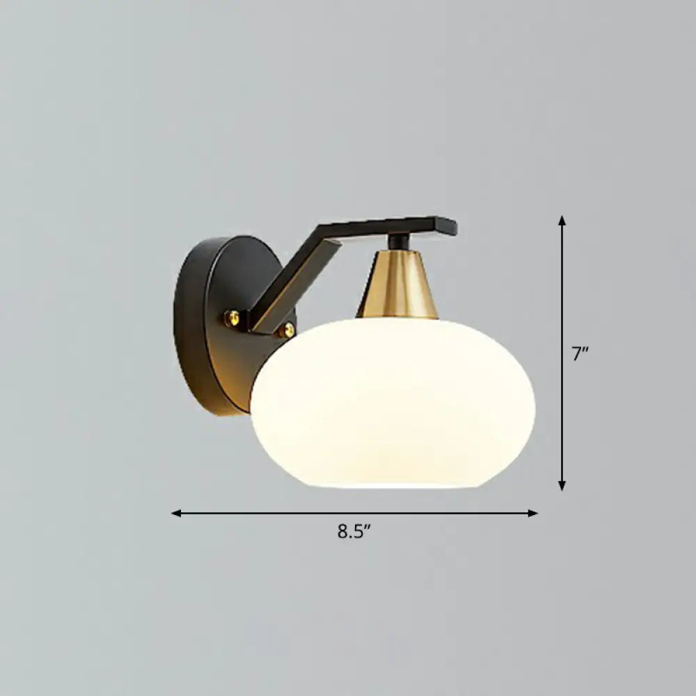 Minimalist White Glass Ellipse Wall Light Fixture - Single Black Sconce For Bedroom