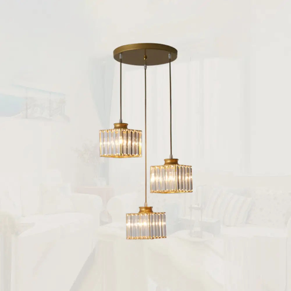 Minimalistic Crystal Pendant Lighting - Square Multi Ceiling Light For Dining Room (3 Heads) Gold /