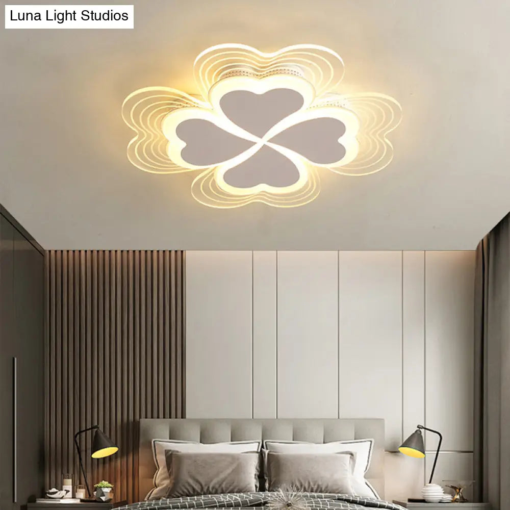 Minimalistic Led Ceiling Mount Light For Bedroom - Acrylic Clover Design White / 16.5 Remote Control