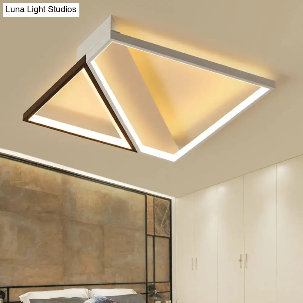 Minimalistic Metal Led Ceiling Light: Square Flush Mount For Bedroom In Black And White