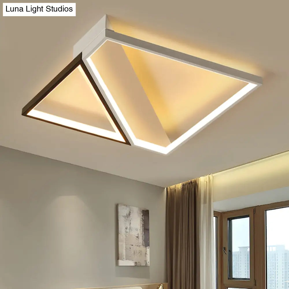 Minimalistic Metal Led Ceiling Light: Square Flush Mount For Bedroom In Black And White