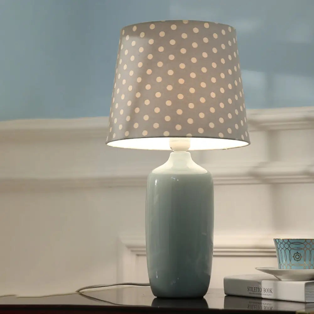 Modern 1-Head Bedroom Night Table Light With Tapered Fabric Shade Vibrant Pink/Blue/Green Finish