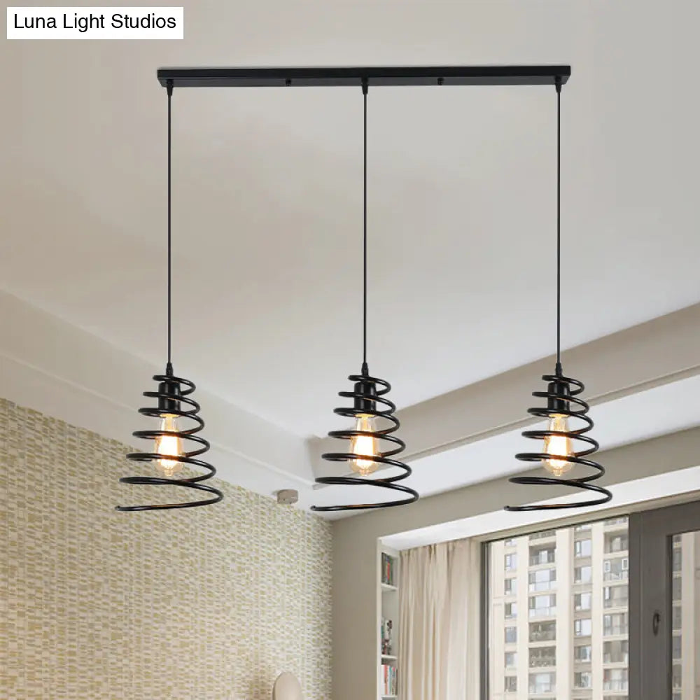 Modern 3-Head Pendant Light In Black - Multi Fixture For Loft Conical Spring Iron Design With