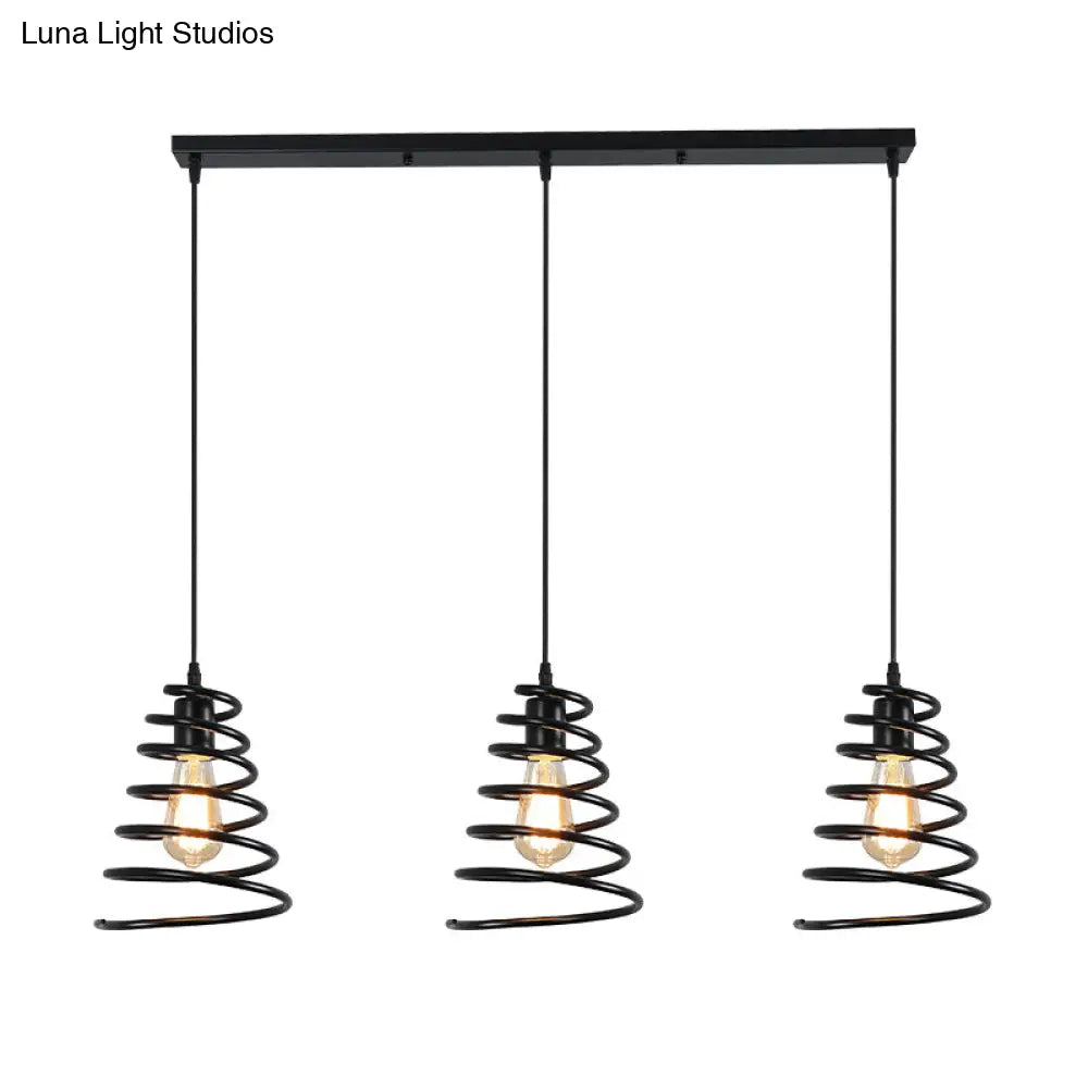 Modern 3-Head Pendant Light In Black - Multi Fixture For Loft Conical Spring Iron Design With