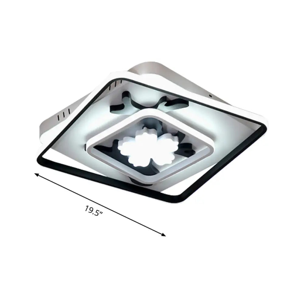 Modern Acrylic Black Square Flush Mount Lamp - Led Ceiling Light (19.5/23.5 Wide) With Flower
