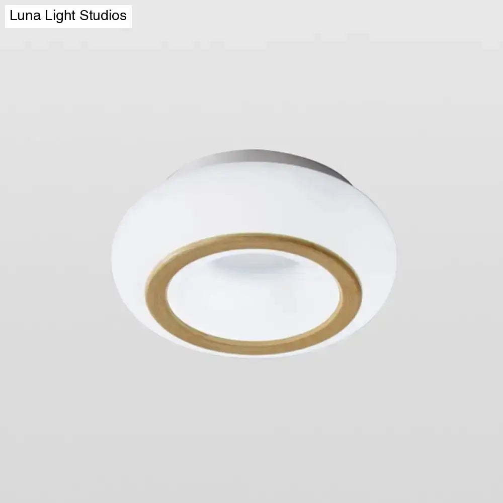 Modern Acrylic Donut Shaped Ceiling Lamp With Integrated Led And Wood Grain Finish
