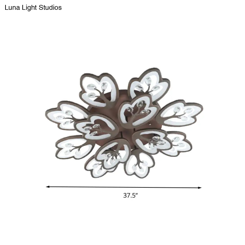 Modern Acrylic Floral Ceiling Mount Light Fixture - Coffee Finish 12/15 Lights Warm/White/3 Color