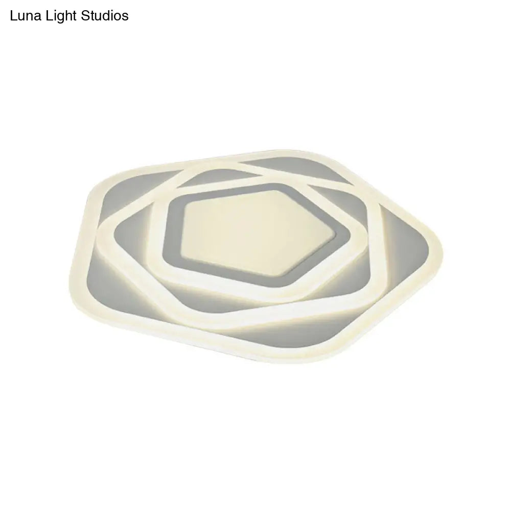 Modern Acrylic Flush Mount Ceiling Light In White For Living Room – Pentagon Contemporary Fixture