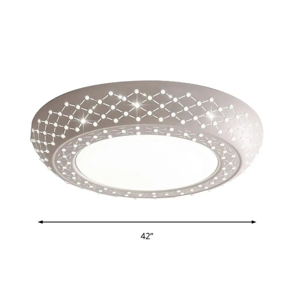Modern Acrylic White Flush Mount Ceiling Light With Crystal Accent - 23/42/35 Wide Drum Shade For