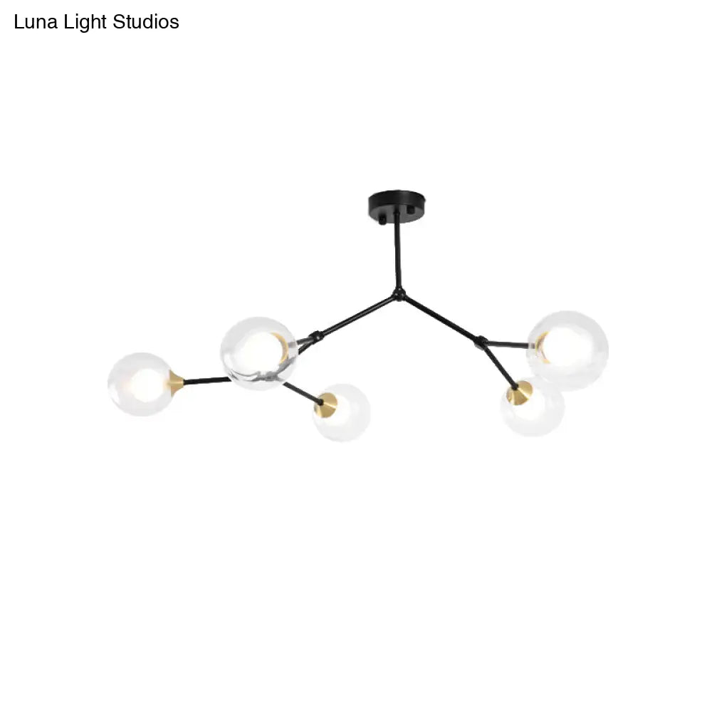 Modern Ball Pendant Light: Clear/Milky White Glass 4/5/6-Head Dining Room Chandelier With Black/Gold