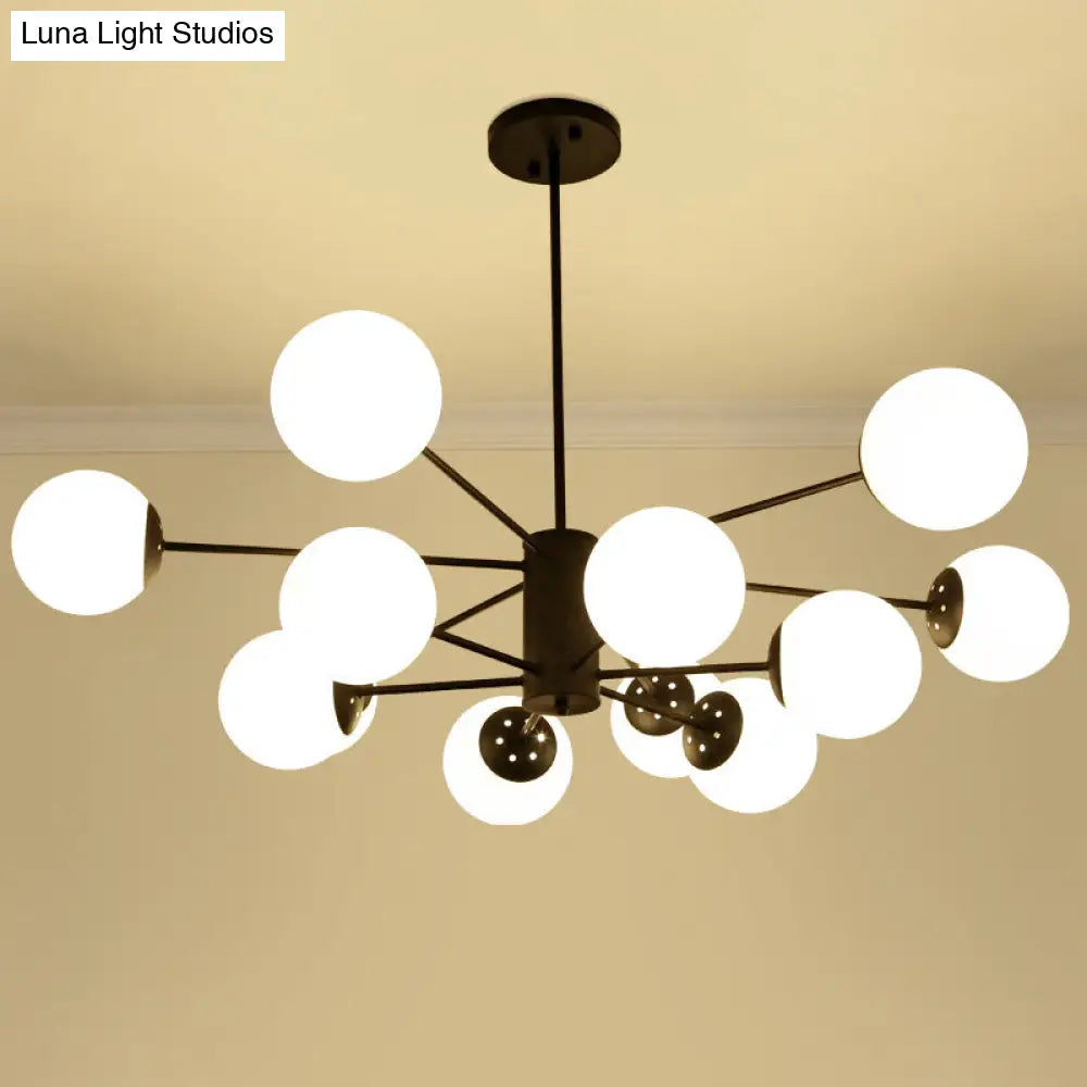 Modern Black 12-Light Chandelier With Frosted Glass Ball Shades - Perfect For Bedroom And Living