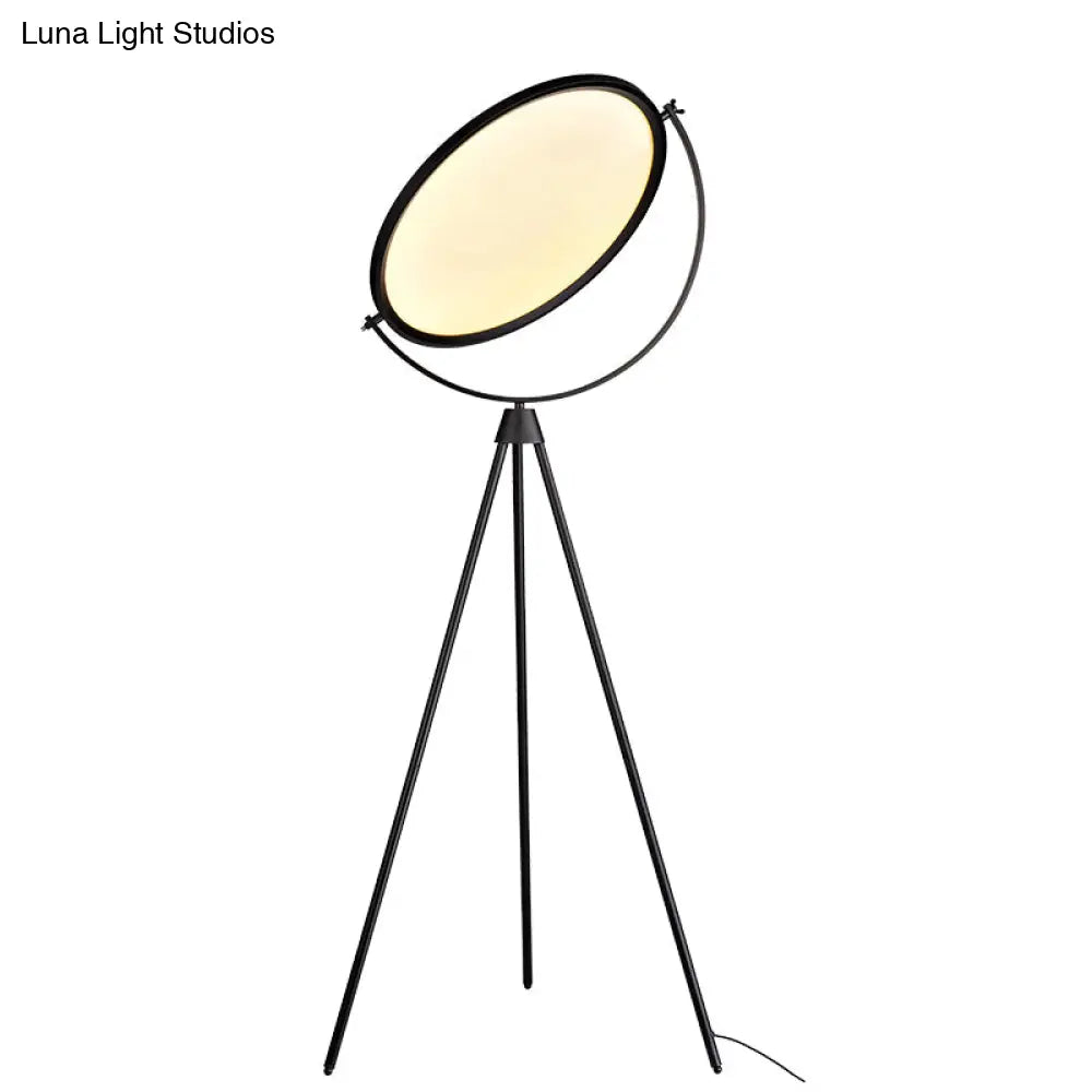 Modern Black Acrylic Disc Floor Lamp With Tripod Stand - Led Light For Simplicity Living Room