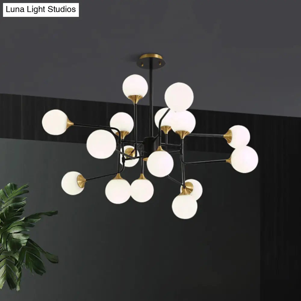 Modern Black And Gold Branch Hanging Lamp With Milky Ball Glass Chandelier Light Fixture -