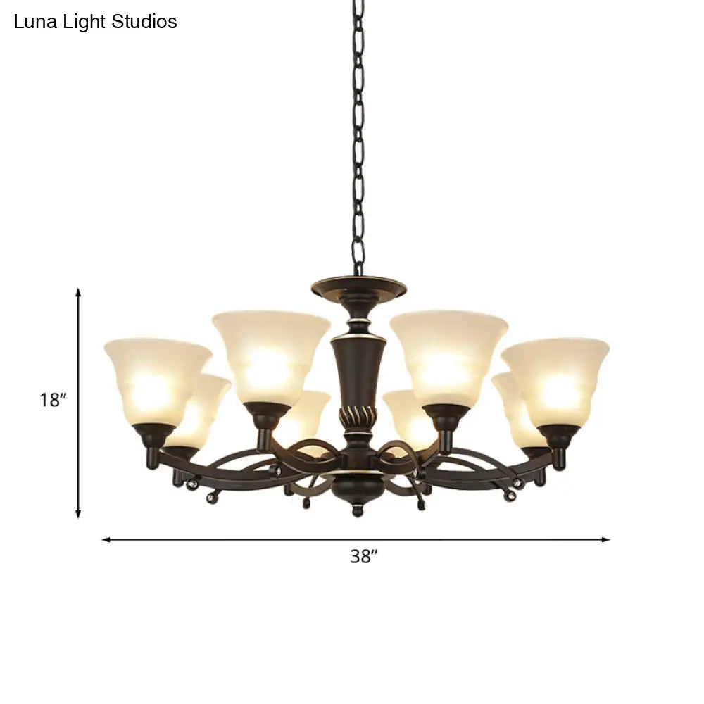 Modern Black Chandelier Lighting Fixture - Bell Frosted Glass 6/8 Bulbs Ideal For Living Room