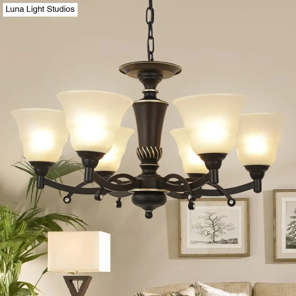 Modern Black Chandelier Lighting Fixture - Bell Frosted Glass 6/8 Bulbs Ideal For Living Room
