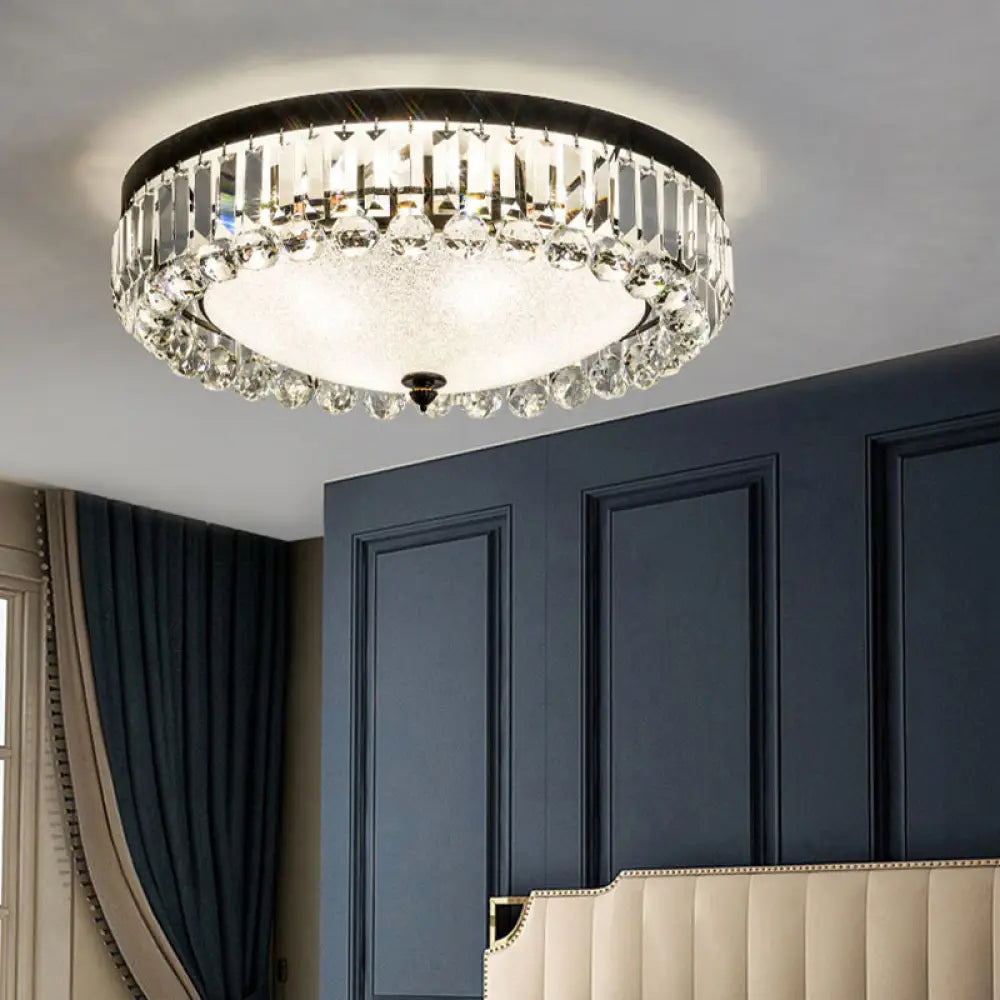 Modern Black Cut - Crystal Flush Mount Lamp For Bedroom Ceiling Lighting / Frosted