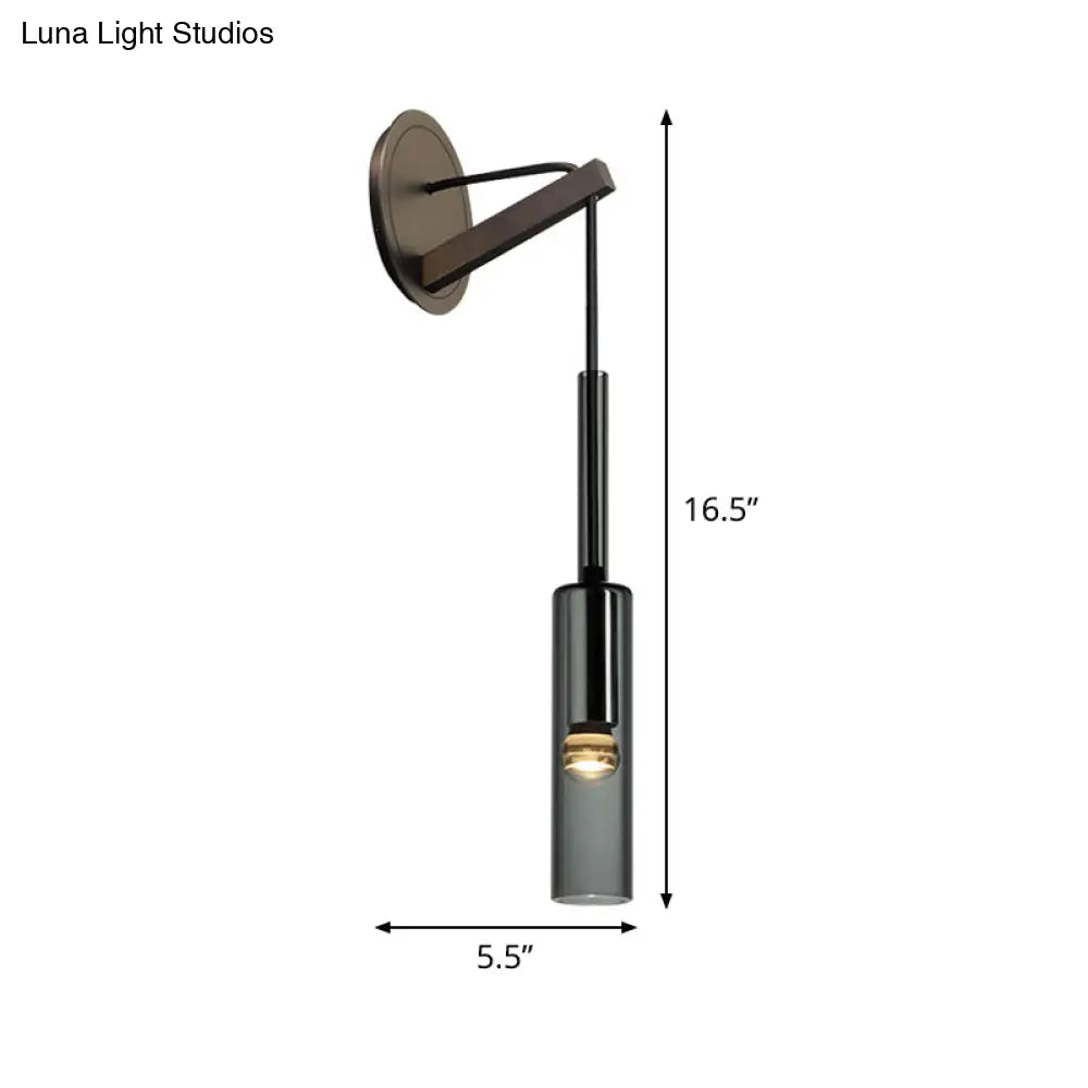 Modern Black Glass Stairway Sconce Light - 1-Light Wall Mount Lamp With Suspended Cord