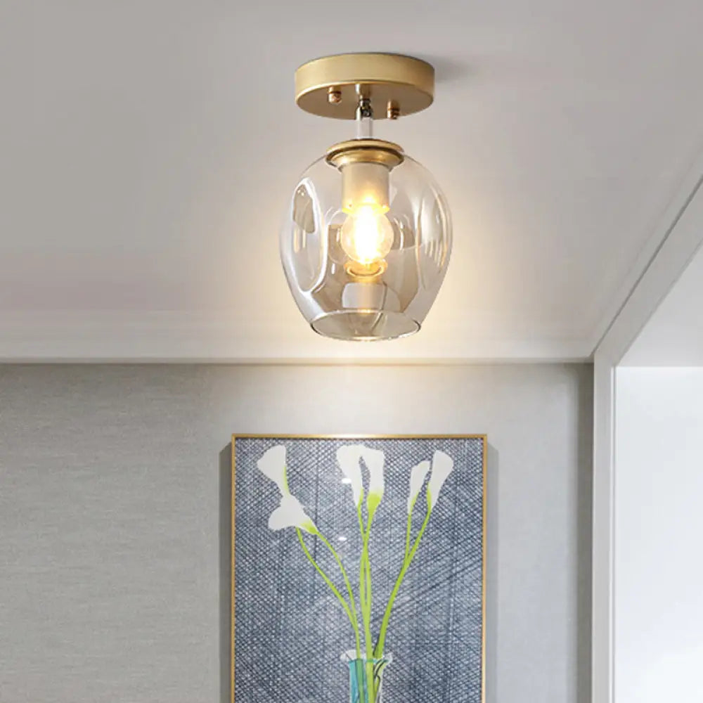 Modern Black/Gold Carafe Semi Flush Light - 1 Clear/Amber/Smoke Gray Glass Shade Gold / Smoke Grey