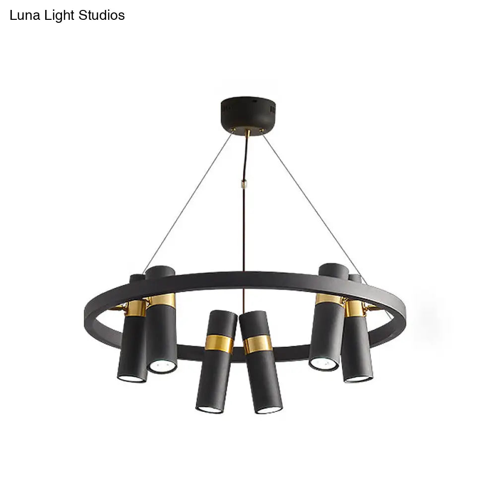 Modern Black Metal Pipe Pendant Chandelier - 6/9 Heads Round Design Ideal For Bedroom Ceiling