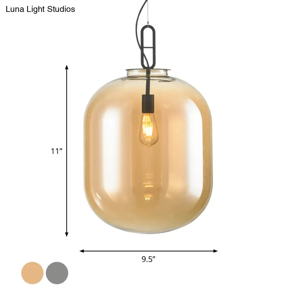 Modern Black Ovale Ceiling Hanging Light With Smoke Grey/Amber Glass Pendant - 1 Bulb Lighting
