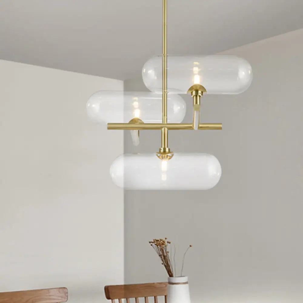Modern Brass Pendant Chandelier with Clear Glass Shades - Ideal for Dining Rooms Clear