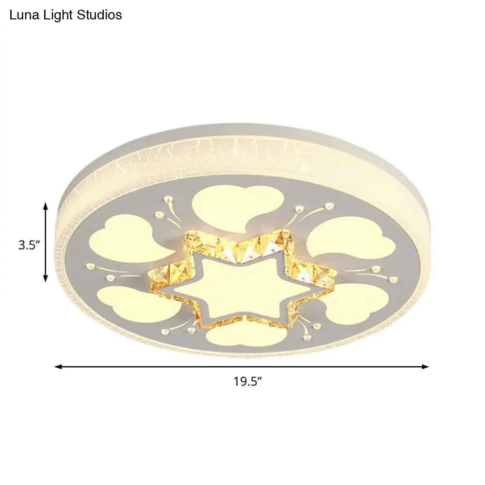 Modern Brown/White Circle Flush Ceiling Light With Led Acrylic & Crystal In White - 3 Color