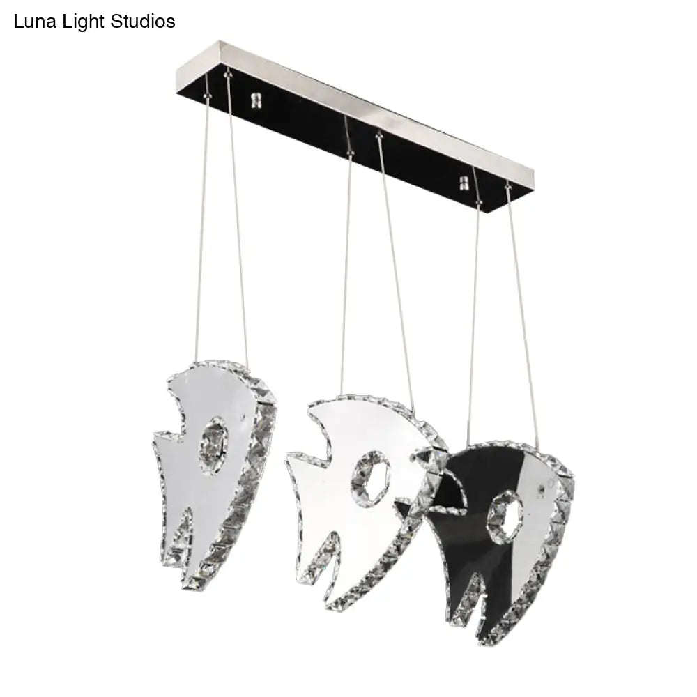 Modern Chrome Led Crystal Fish Pendant Light In Warm/White - Stylish Suspended Lighting Fixture