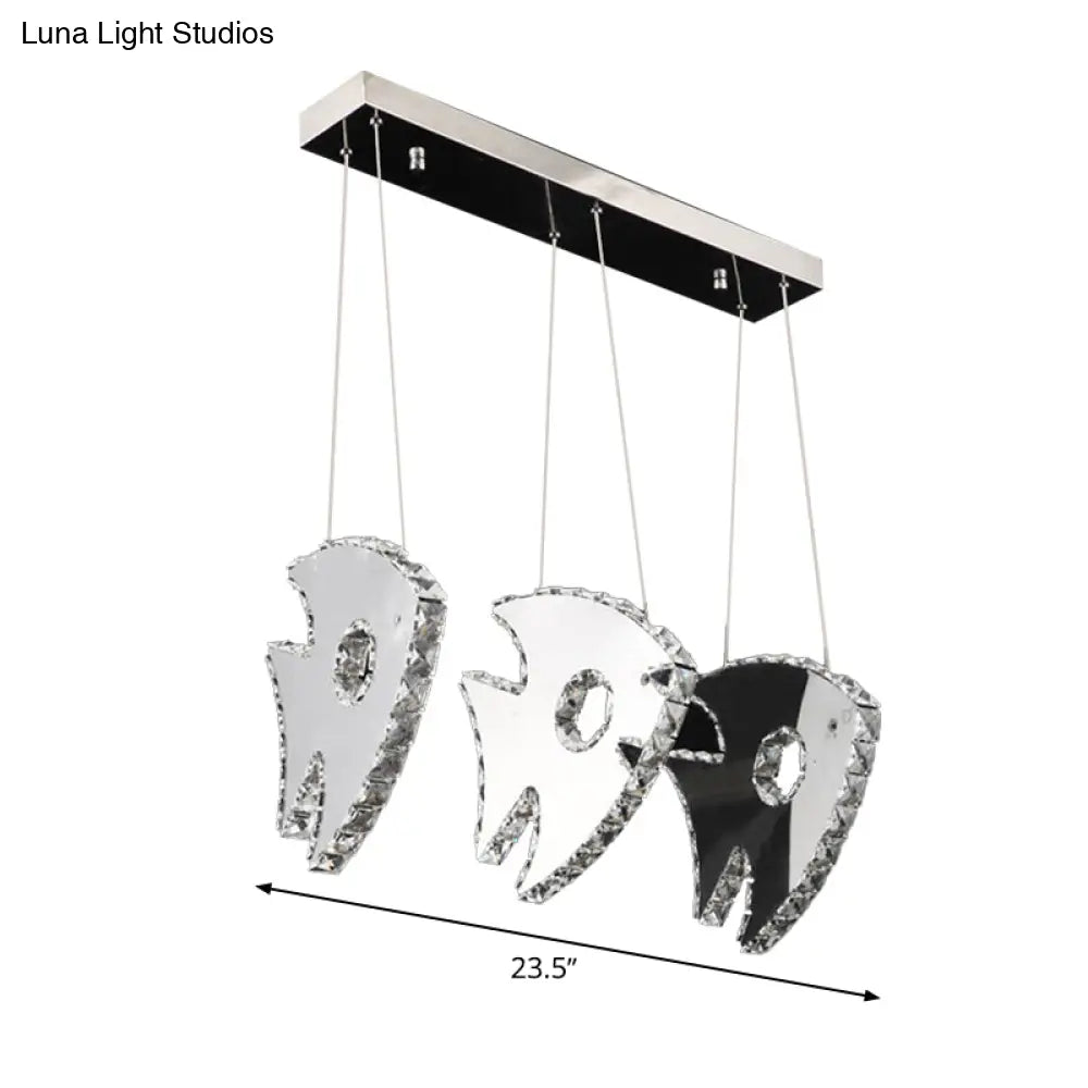 Modern Chrome Led Crystal Fish Pendant Light In Warm/White - Stylish Suspended Lighting Fixture