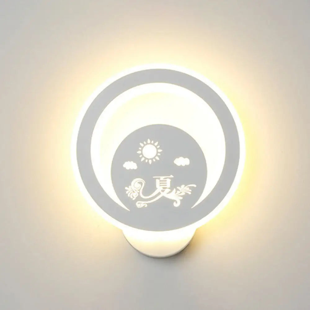 Modern Circular Sconce Lighting: Acrylic Led Wall Light Fixture In White For Living Room / B
