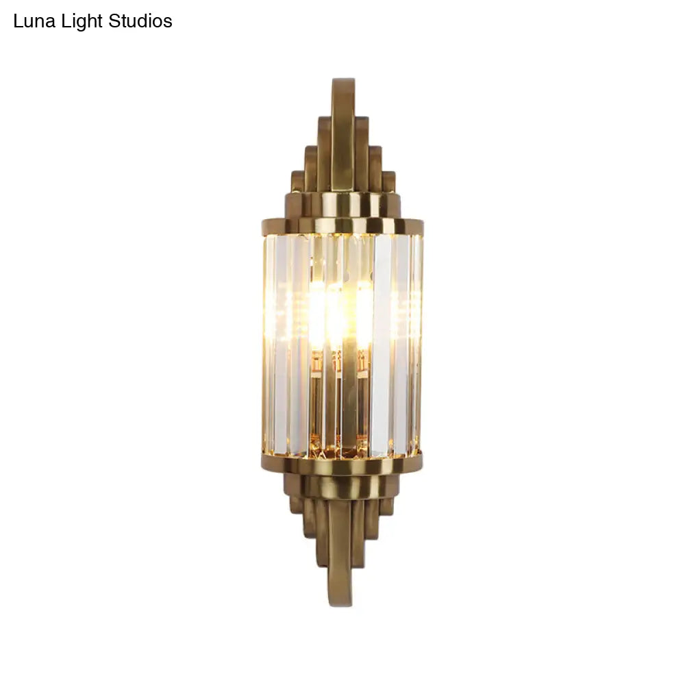 Modern Clear Crystal Wall Sconce - Brass Flush Mount Bedside Light
