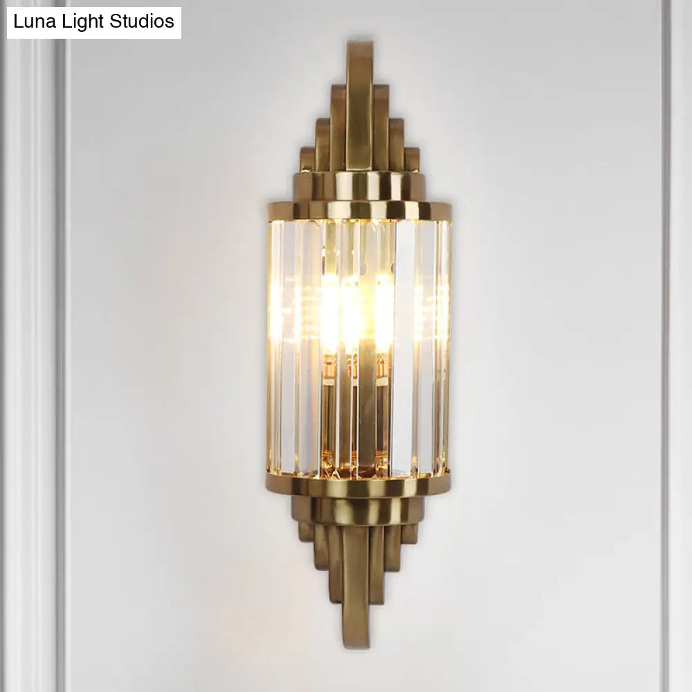 Modern Clear Crystal Wall Sconce - Brass Flush Mount Bedside Light