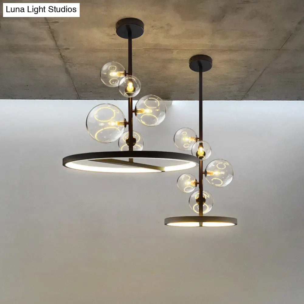 Modern Clear Glass Bubble Chandelier 5 Light Black Pendant Light with Loop Bottom