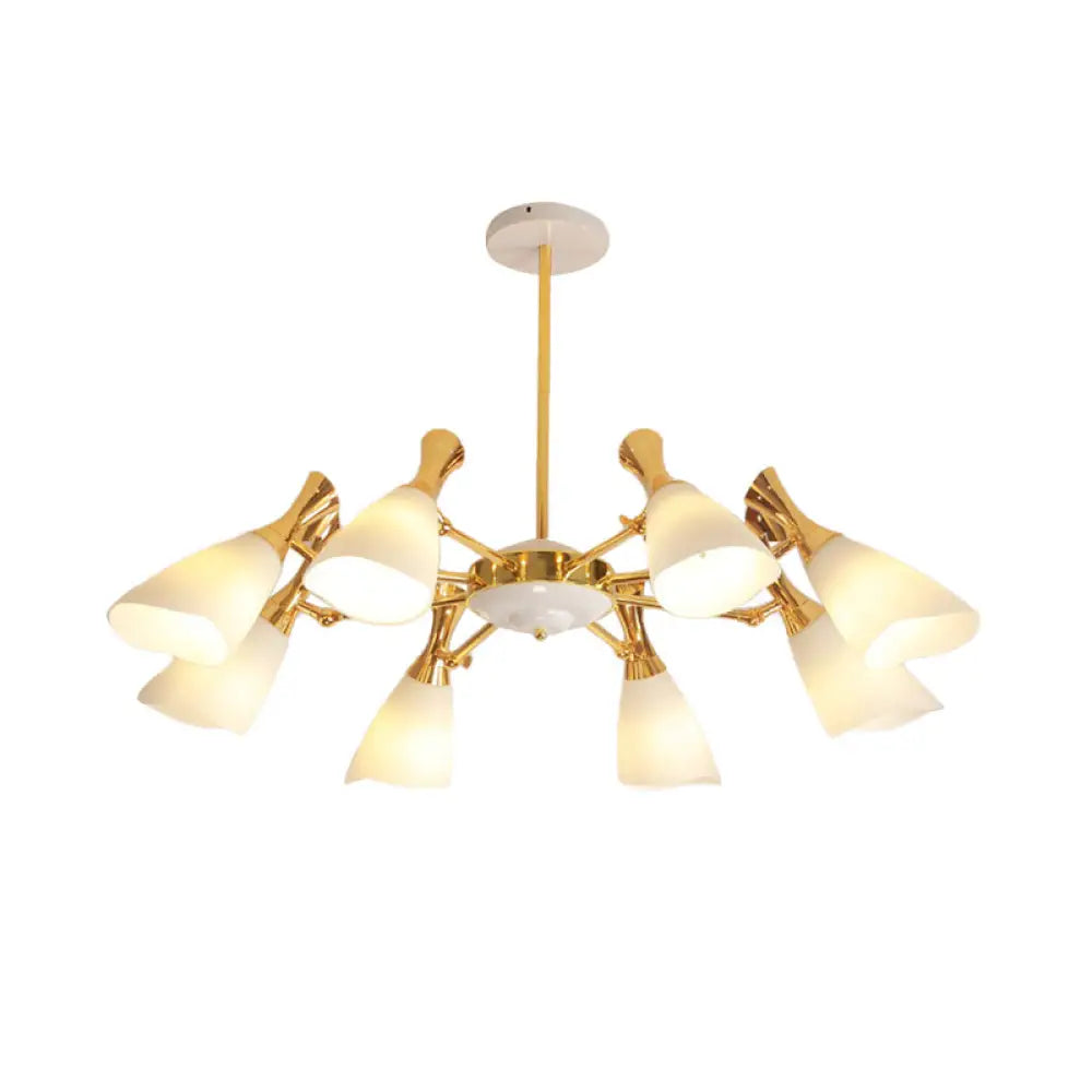 Frosted Glass Gold Chandelier With Modern Cone Design And 6/8 Lights In Warm/White