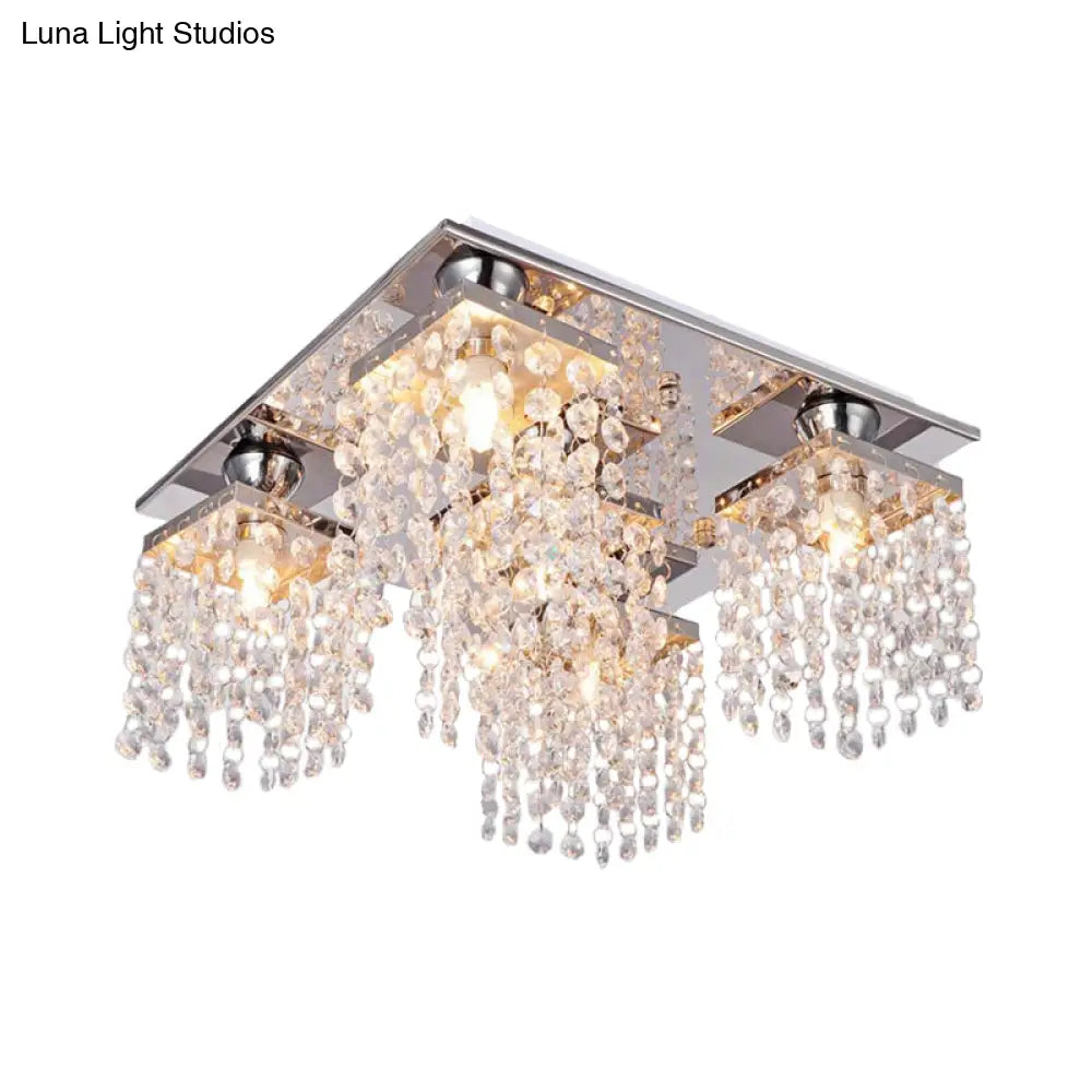 Modern Crystal Chain Ceiling Mount Light Fixture - 4 - Light Flush For Living Room