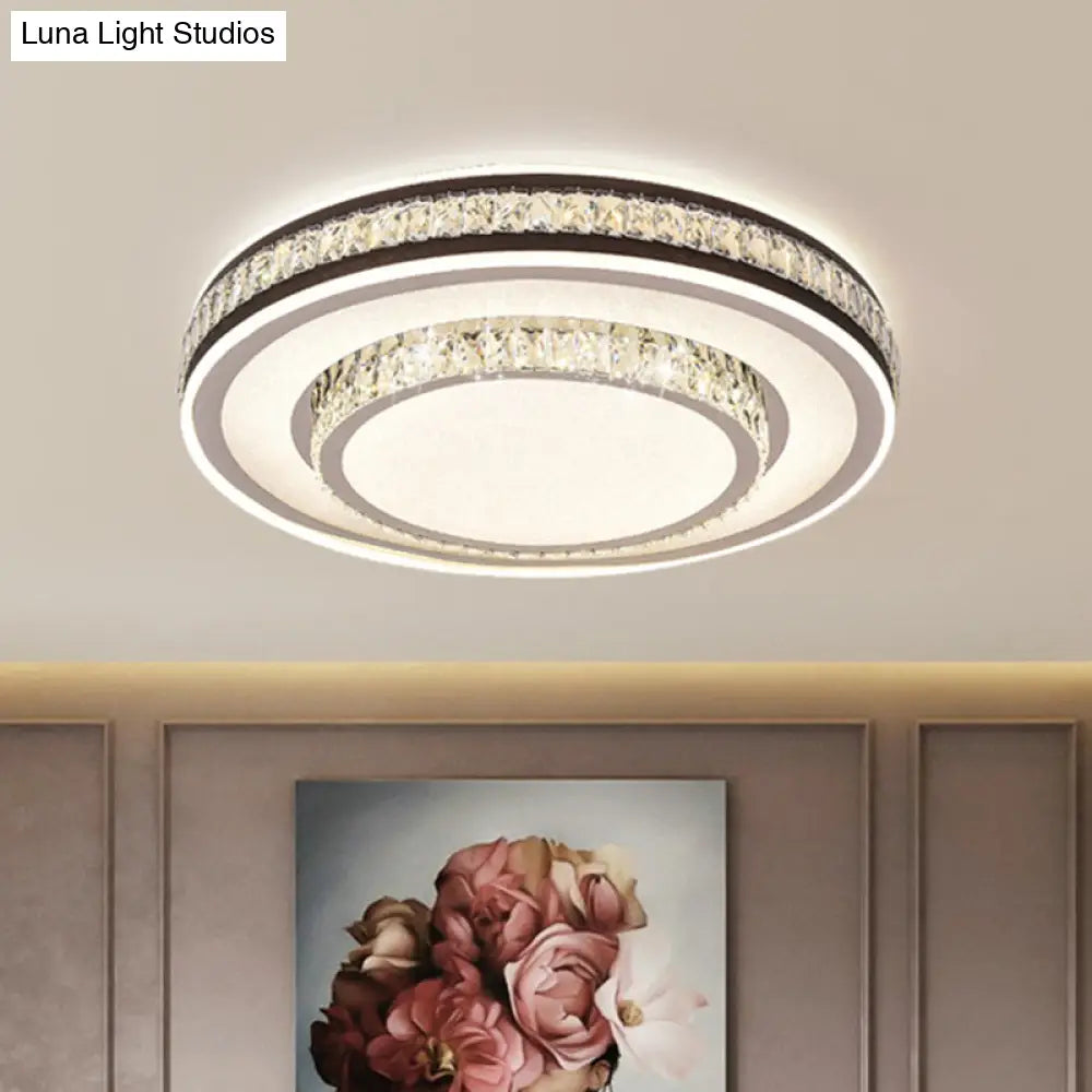 Modern Crystal Circle Flushmount Ceiling Light With Led - Black 2 - Layer Flush