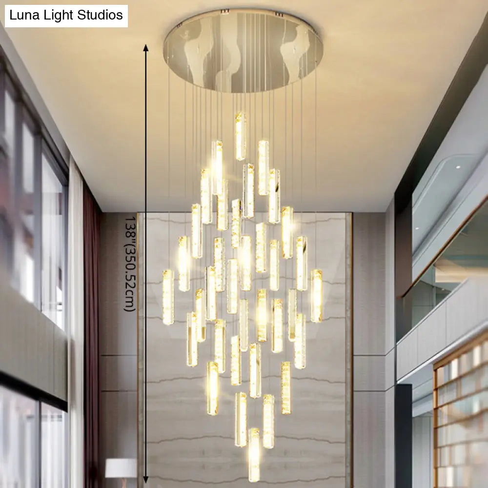 Modern Crystal Rectangle Drop Pendant Light For Stairway - Multiple Sizes