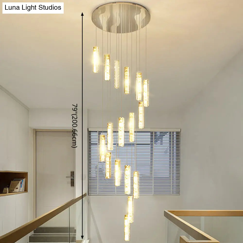Modern Crystal Rectangle Drop Pendant Light For Stairway - Multiple Sizes